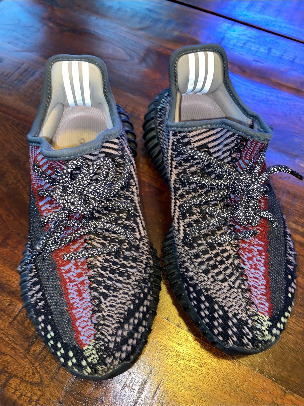 Yeezy Kids Black and Red Patterned Knit Sneakers